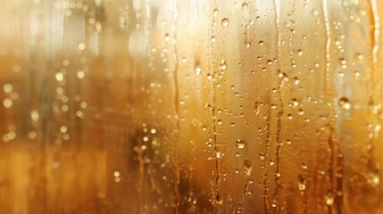 Obraz premium A close-up view of a golden background with raindrops streaming down, creating a luxurious and beautiful texture.