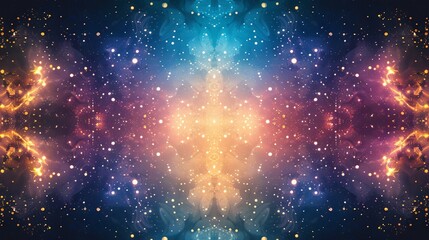 Fototapeta premium Abstract cosmic background with vibrant colors, stars, and a symmetrical design. Perfect for space, science fiction, and fantasy themes.
