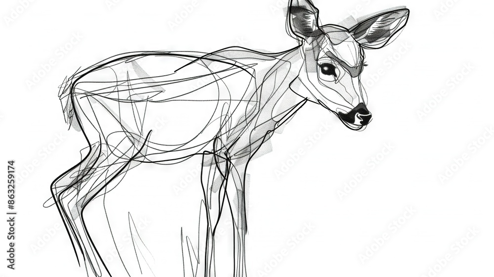 Wall mural   Drawing of a Deer in Black and White - Wall murals