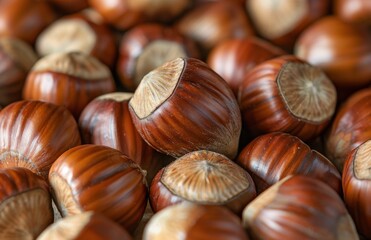 Obraz premium Close Up of Brown Hazelnuts in a Pile