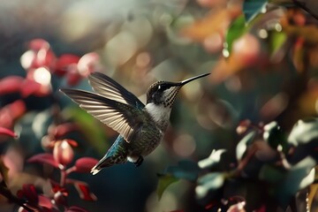 Fototapeta premium Photo of a hummingbird shot direction from the left side pose hovering time of day early evening 