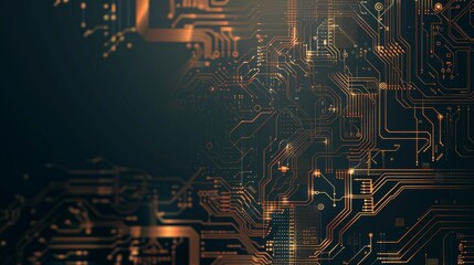 Abstract digital circuit board pattern with glowing lines and connections.  A futuristic, tech-inspired background.