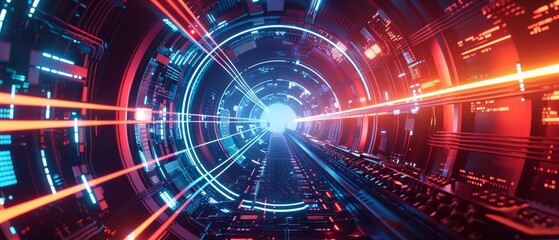 Obraz premium Abstract futuristic tunnel with glowing lights.