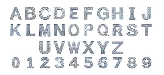 Diamond alphabet and numbers set cut out png on transparent background