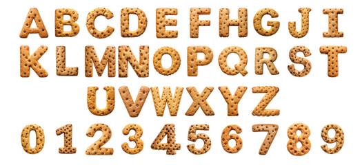 Delicious cookie alphabet and numbers with chocolate chips, perfect for fun and educational designs cut out png on transparent background