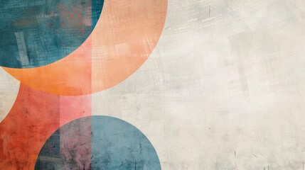 Abstract geometric shapes painted on a textured white background.  The circles are in shades of blue, orange, and red.  A design perfect for a modern minimalist aesthetic.