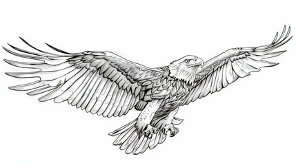 Obraz premium A black-and-white illustration of a majestic bird of prey spreading its massive wings, creating a stunning display