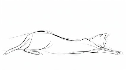 Fototapeta premium A monochrome sketch of a feline reclining on its back with one paw resting on its side