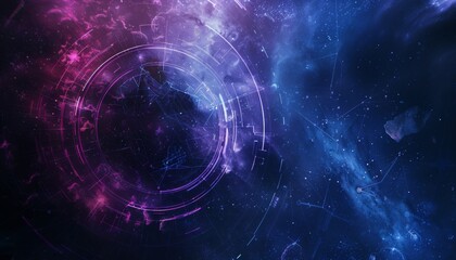 Obraz premium Abstract swirling clouds of blue and purple with a glowing circle in the center. The background is dark and mysterious.