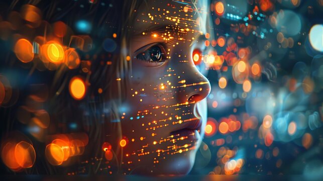 A family reunion in a digital holographic environment, Warm colors, Futuristic, Illustration, Heartwarming