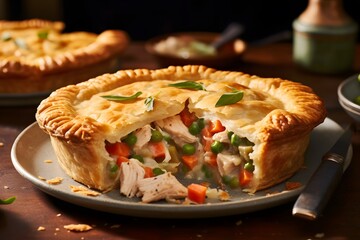 Chicken pot pie fresh from oven.