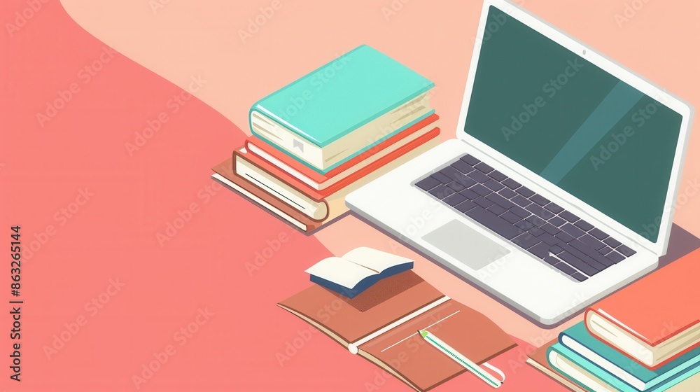 Poster A laptop computer sits beside a stack of textbooks, representing modern learning methods. Generative AI
