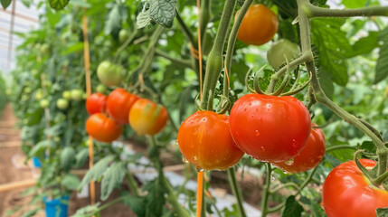 tomatoes growing in a greenhouse