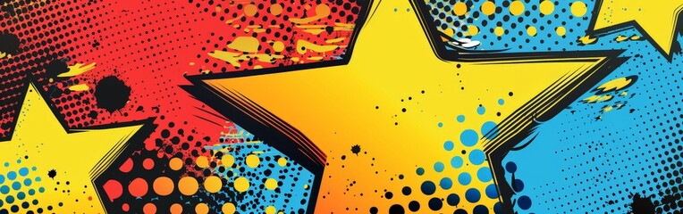 Obraz premium Vibrant Comic Style Background with Stars and Halftone