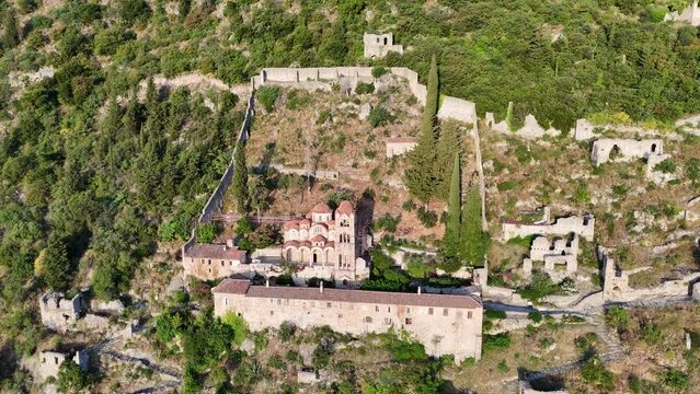 Ruins of old town in Mystras, Greece - archaeology background