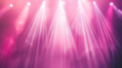 Bright pink stage lights illuminate a dark background, creating a dramatic and energetic atmosphere.