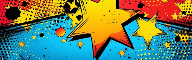 Vibrant Comic Style Background with Stars and Halftone