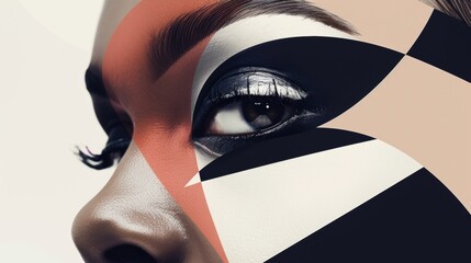 Close-Up Portrait of a Womans Eye With Geometric Makeup. Generative AI