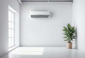 modern energy efficient air conditioner with digital display on white wall