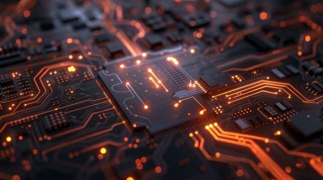 Glowing Abstract Circuit Board in High Fidelity. Generative AI