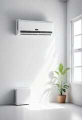 modern energy efficient air conditioner with digital display on white wall