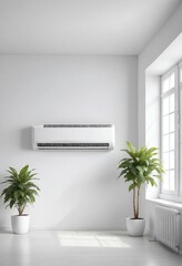 modern energy efficient air conditioner with digital display on white wall