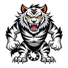 Obraz premium Tiger black and white., White background. Ai generated 