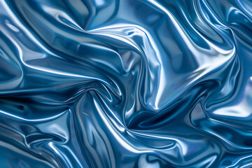 Fototapeta premium Soft blue fabric background with flowing waves in a smooth, satin texture