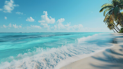 Crystal-Clear Turquoise Waves on Pristine Sandy Beach