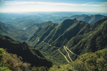 Beautiful brazilian mountain landscape -a panoramic view of the famous curvy mountain road of Serra do Rio do Rastro, Santa Catarina, Brazil