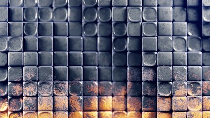 Intricate arrangement of cubic blocks with color gradient and texture variation for modern, stylish visual impact