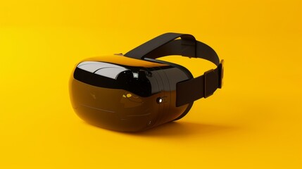 A Black Virtual Reality Headset On A Yellow Background. Generative AI