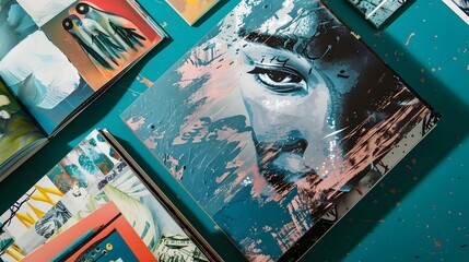 Book in library with old open textbook, stack piles of literature text archive on reading desk, and aisle of bookshelves in school study class room background for academic education learning