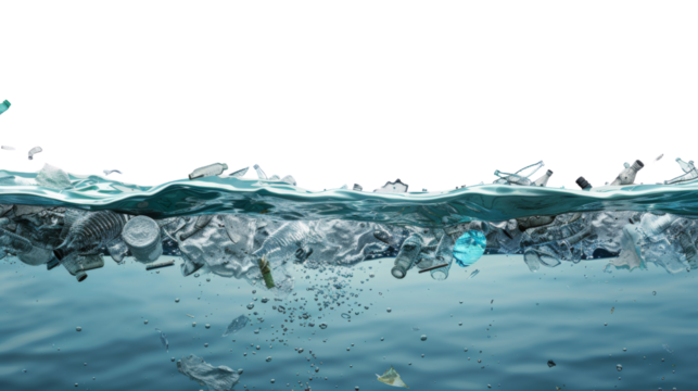 Sinking trash in the sea isolated on transparent background