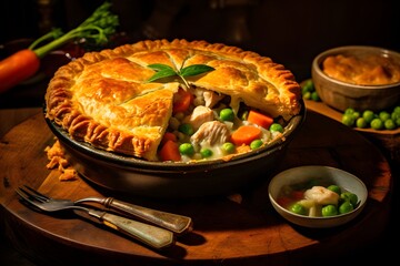 Chicken pot pie fresh from oven.