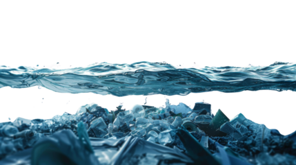 Sinking trash in the sea isolated on transparent background