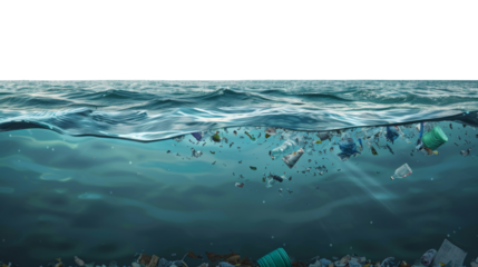 Sinking trash in the sea isolated on transparent background