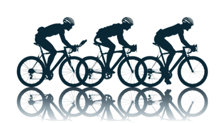 Athlete cyclists in silhouettes on transparent background