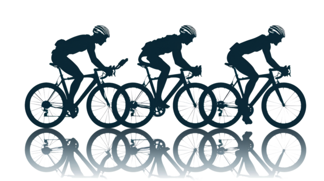 Athlete cyclists in silhouettes on transparent background
