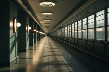 Interior of a empty long passageway in a modern building