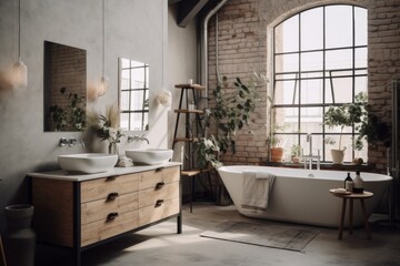 Interior of a loft apartment bathroom