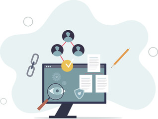 Contract management software as computer app programs .flat illustration.