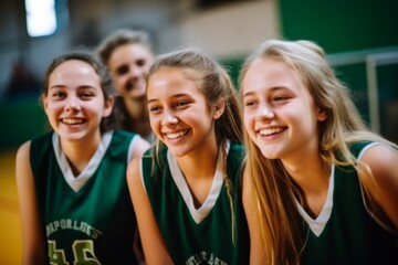 Fototapeta premium Group portrait of a smiling female basketball team