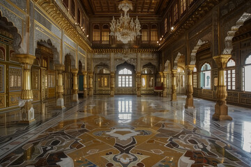 Obraz premium Luxurious Royal Palace Interior with Chandeliers