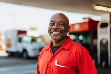Portrait of a middle aged African American male gas station worker
