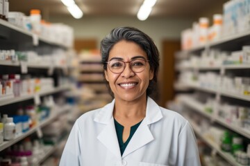 Obraz premium Portrait of a middle aged female pharmacy worker
