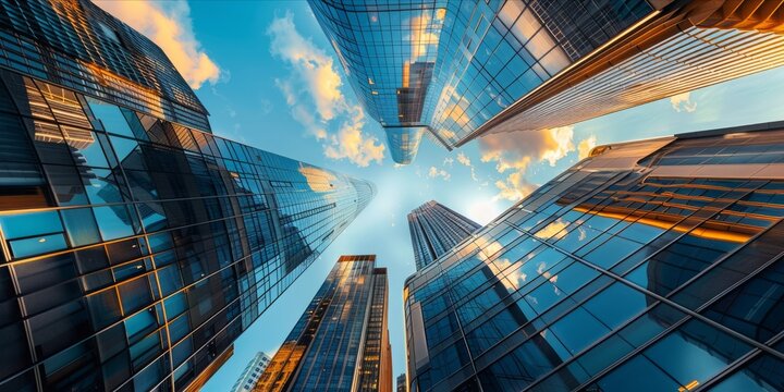 Modern cityscape from a tilted angle view.