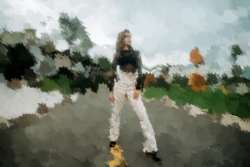 Fototapeta premium woman model in watercolor technique