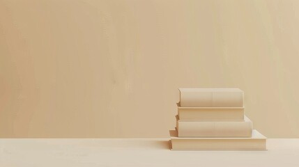 Stack of four books on a beige surface with a beige wall background.