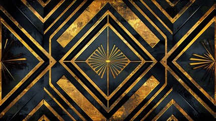 A gold and black patterned design with a star in the center